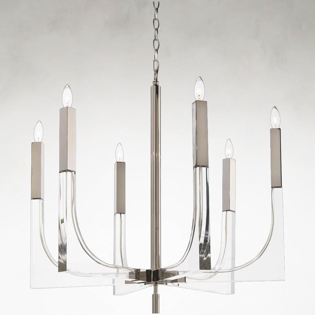 Si x -Light Acrylic and Nickel Ceiling Chandelier