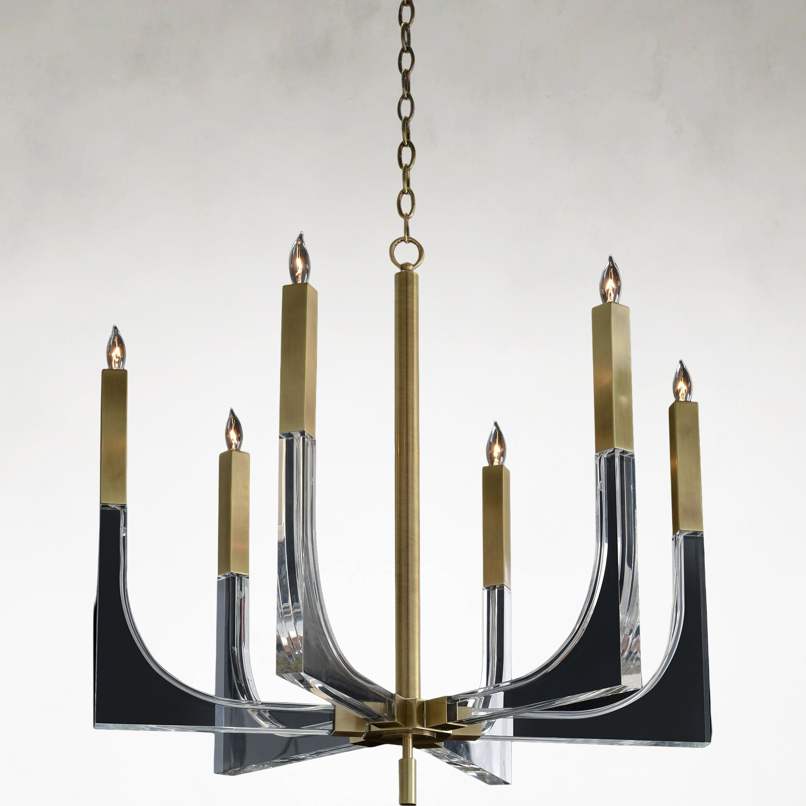 Acrylite 6-Light Brass and Acrylic Ceiling Chandelier