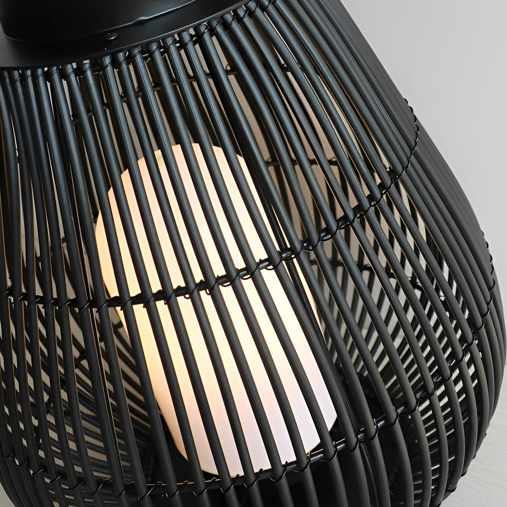 Portable Black Contemporary Iron Woven E26 Pillar Accent Exterior Lantern, Outdoor Wall Light, detail 10