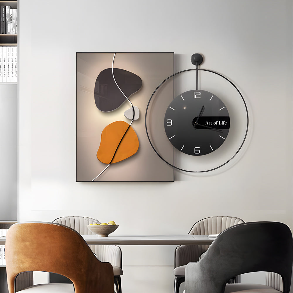 Geometric Silent Wall Clock Canvas Painting Wall Sconce