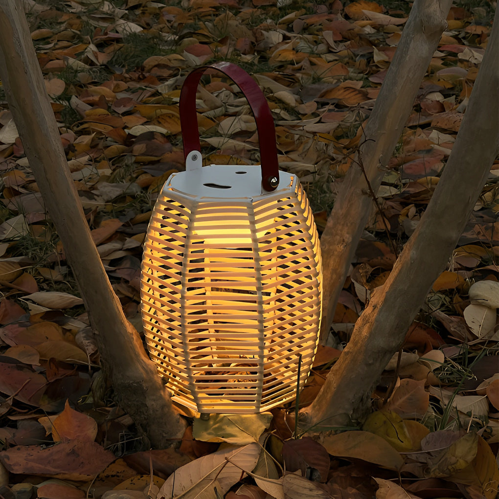 Portable Rattan Lantern Waterproof LED Solar Floor Lamp