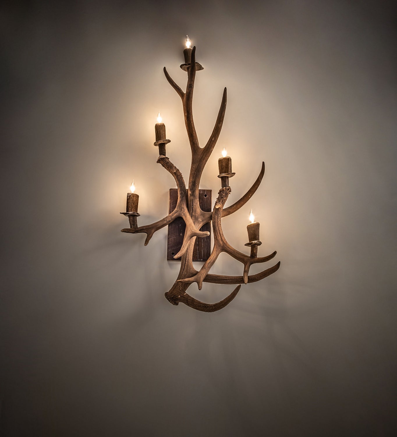 Antlers Elk and Mule Deer 5-Light 36.00" Naturally Shed/Stained Wall Sconce detail view 6