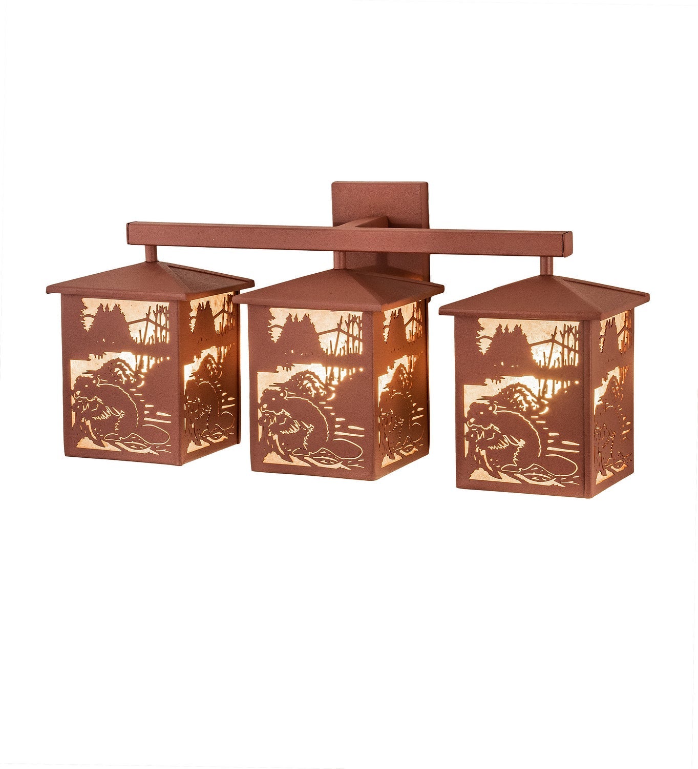 Beaver At Work 27 Inch 3-Light 12.50" Rust LED Wall Sconce front view