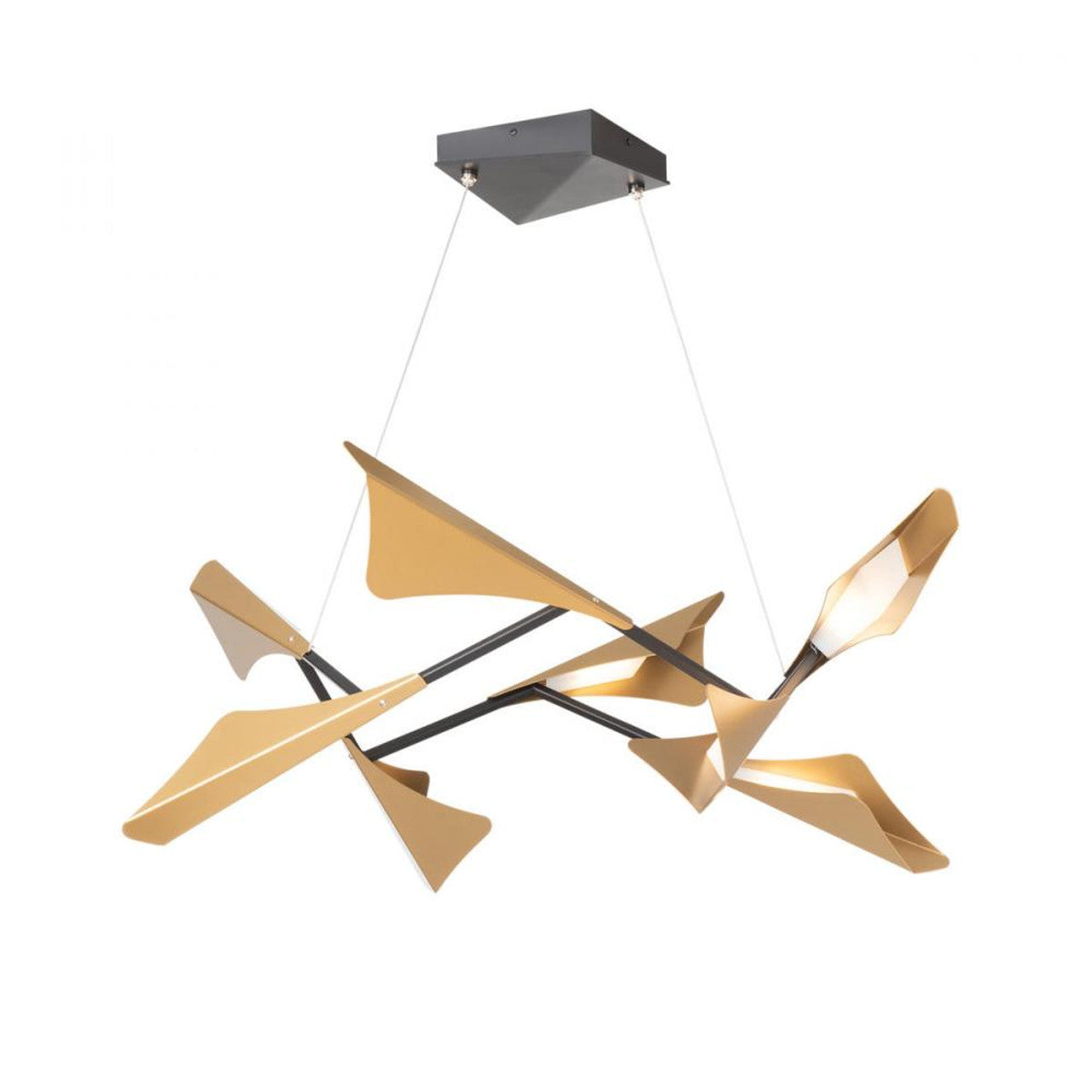 Plume Pendant, 1-Light, Standard Height, LED, Natural Iron Frame & Canopy, Soft Gold Plume, 14.7"W (135006-LED-STND-20-84 531P4Q)