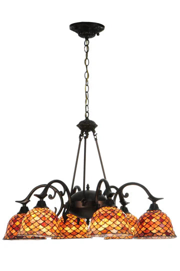 32.5-Inch Wide Tiffany Fishscale 6-Light Chandelier