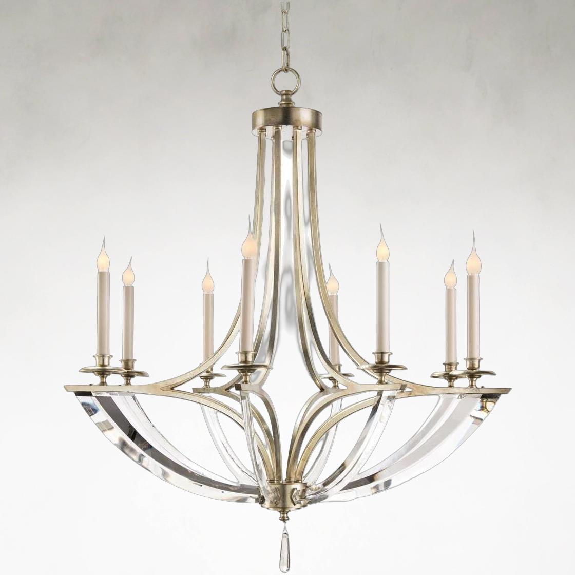 Curved 8-Light 39-Inch Silver Leaf Chandelier Ceiling Fi x ture