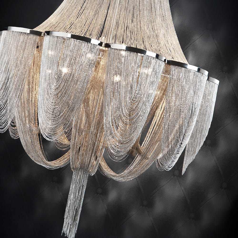 Fifteen-Light Silver Chain Empire Chandelier