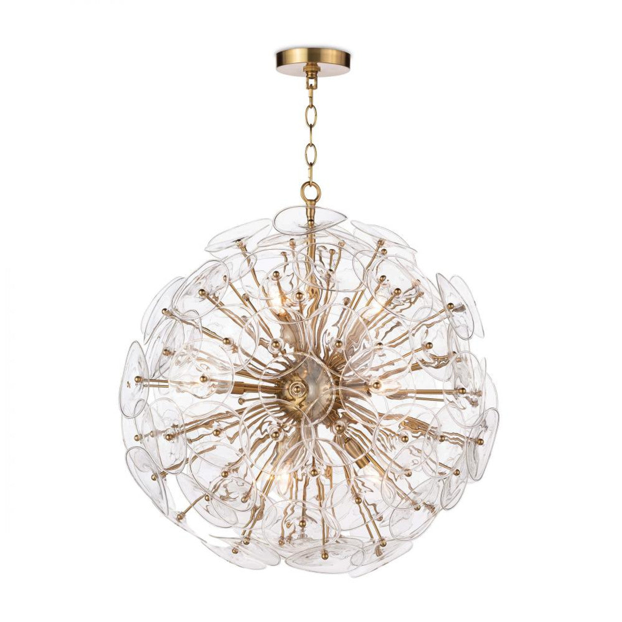 Poppy Glass Chandelier, 9-Light, Natural Brass