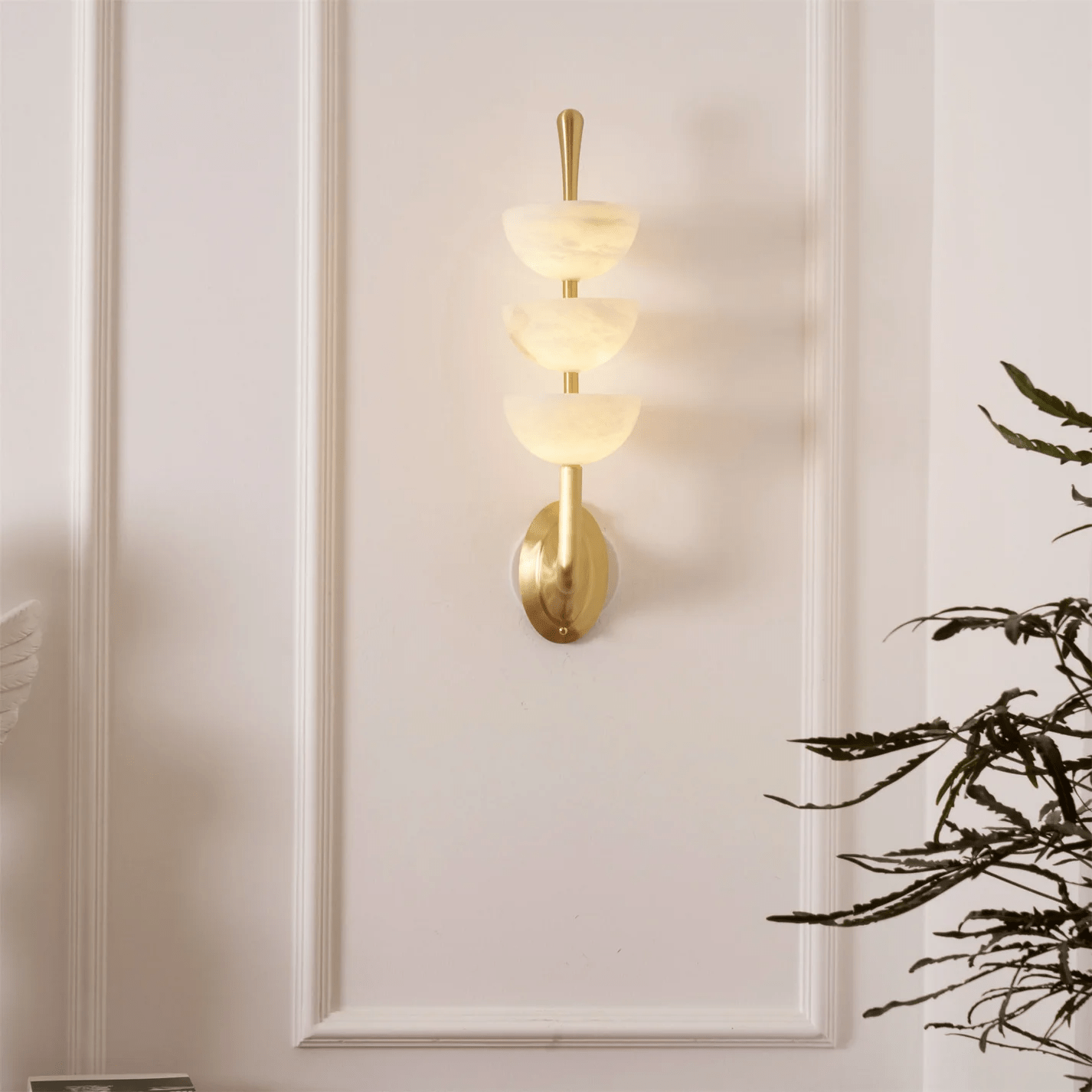 Triple Alabaster Wall Light, Hardwired Wall Sconce, detail 12