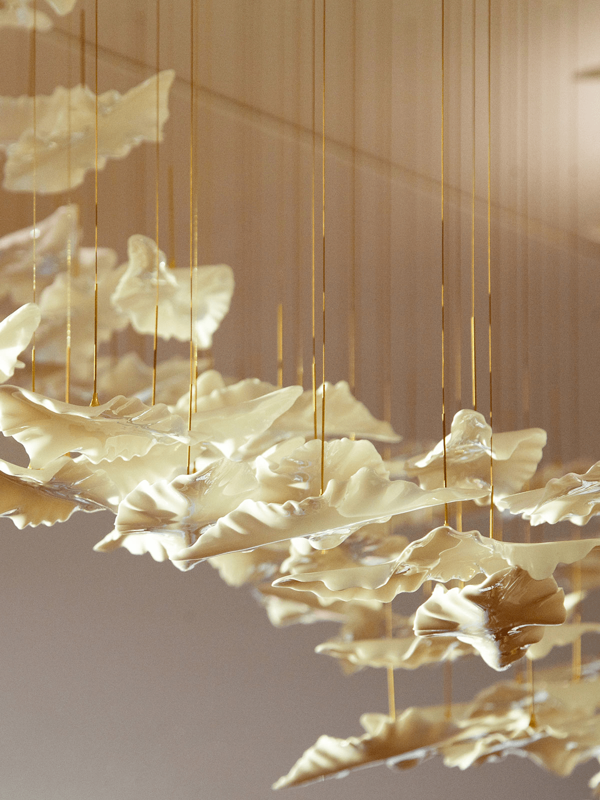 Leaf Twisted Sculptural Customizable Chandelier