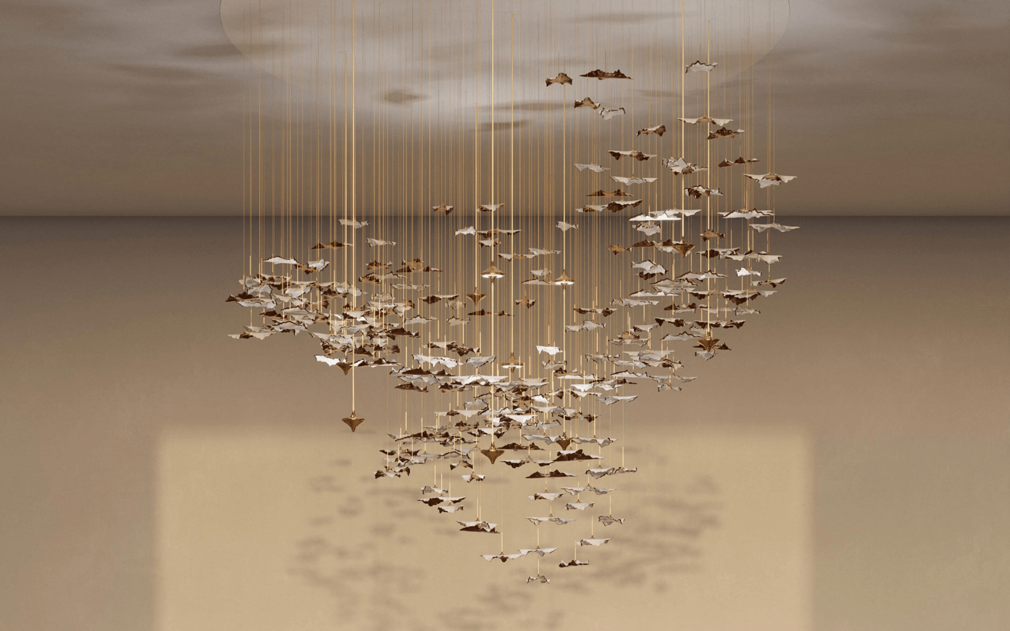 Leaf Twisted Sculptural Customizable Chandelier