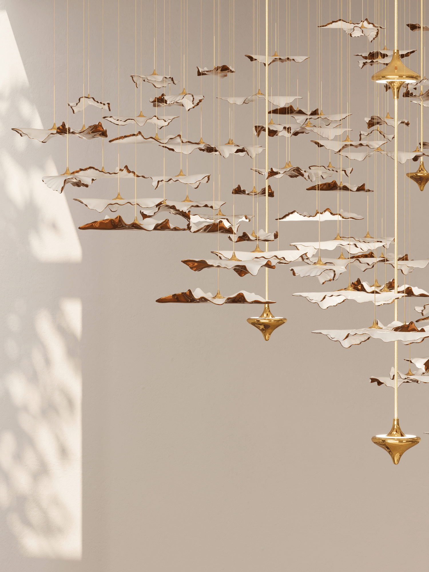 Leaf Twisted Sculptural Customizable Chandelier