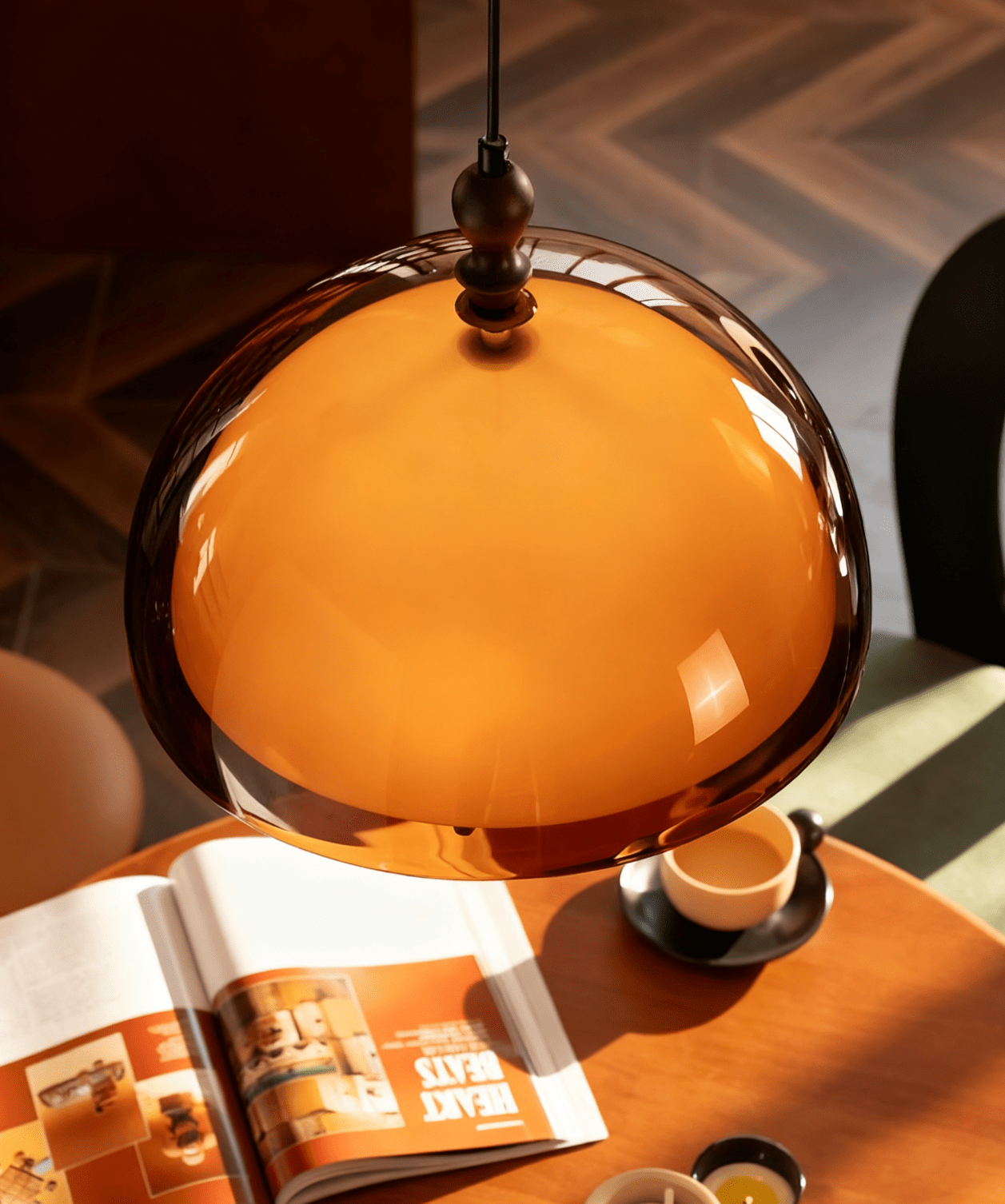 Amber Dome Shaped Pendant Light