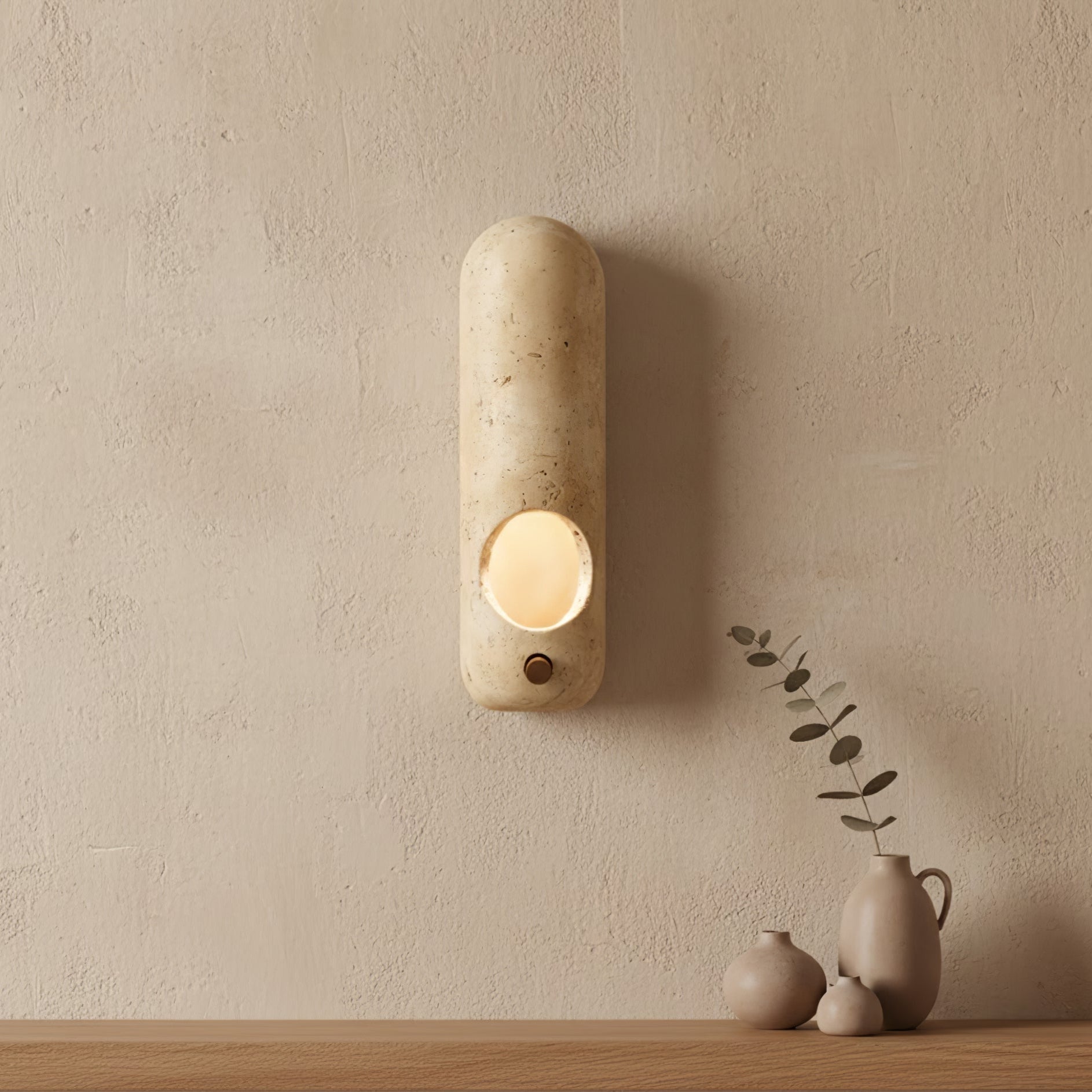 Travertine Oval Wall Light - Dia 9cm x H 30cm Metal, Hardwired Wall Sconce, detail 2