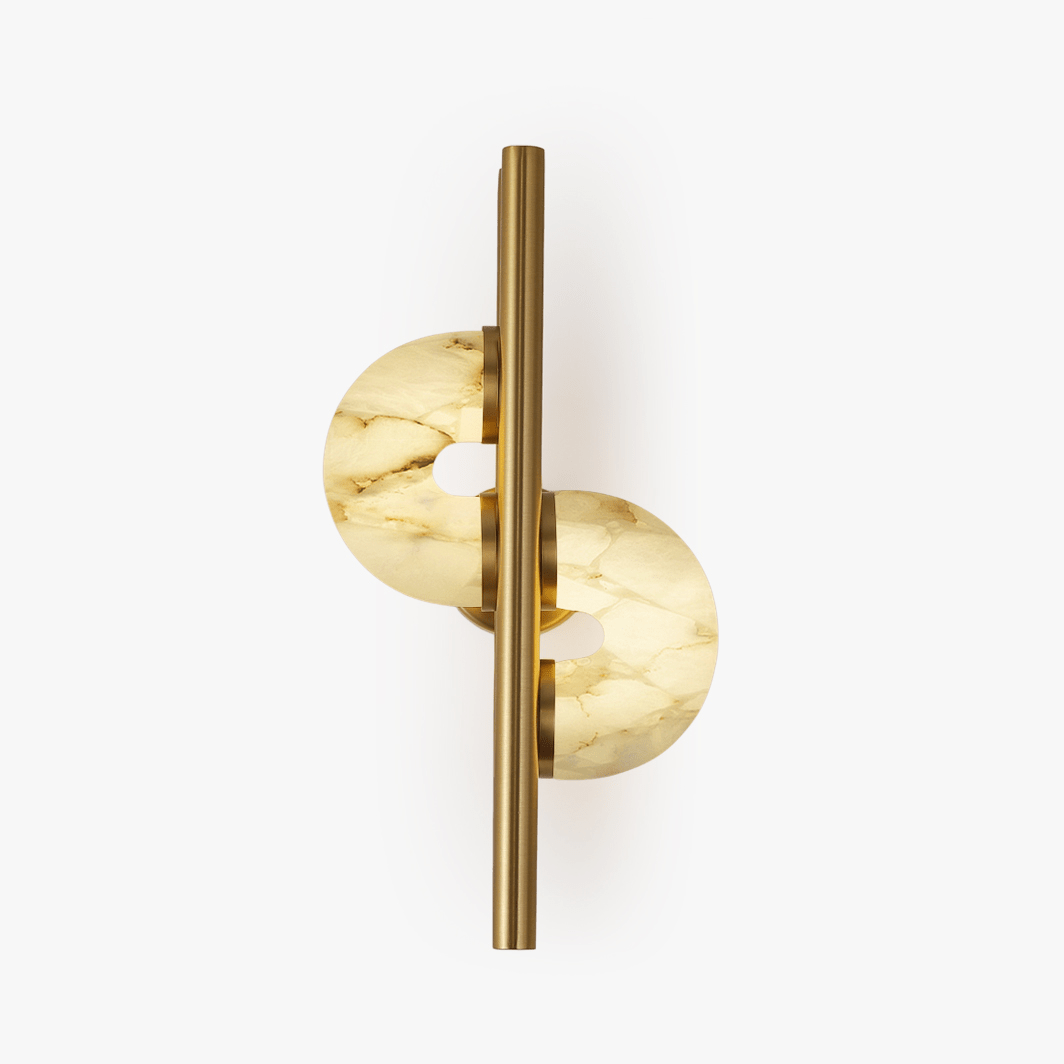 Aurelia Dual Disc Alabaster Wall Light - Dia 20cm x H 40cm Metal, Hardwired Wall Sconce