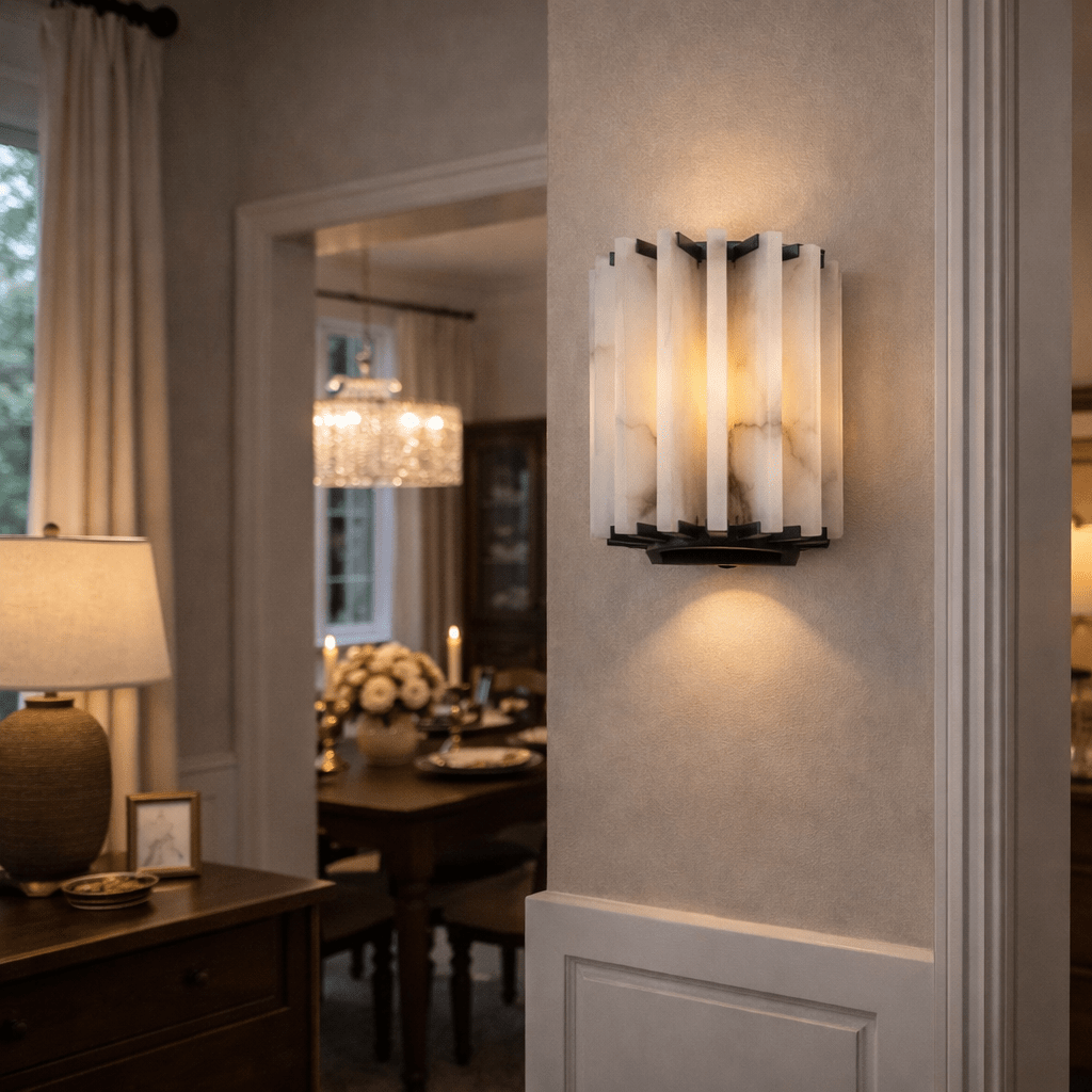 Altrix Alabaster Wall Light - Dia 25cm x H 18cm Metal, Hardwired Wall Sconce, detail 2