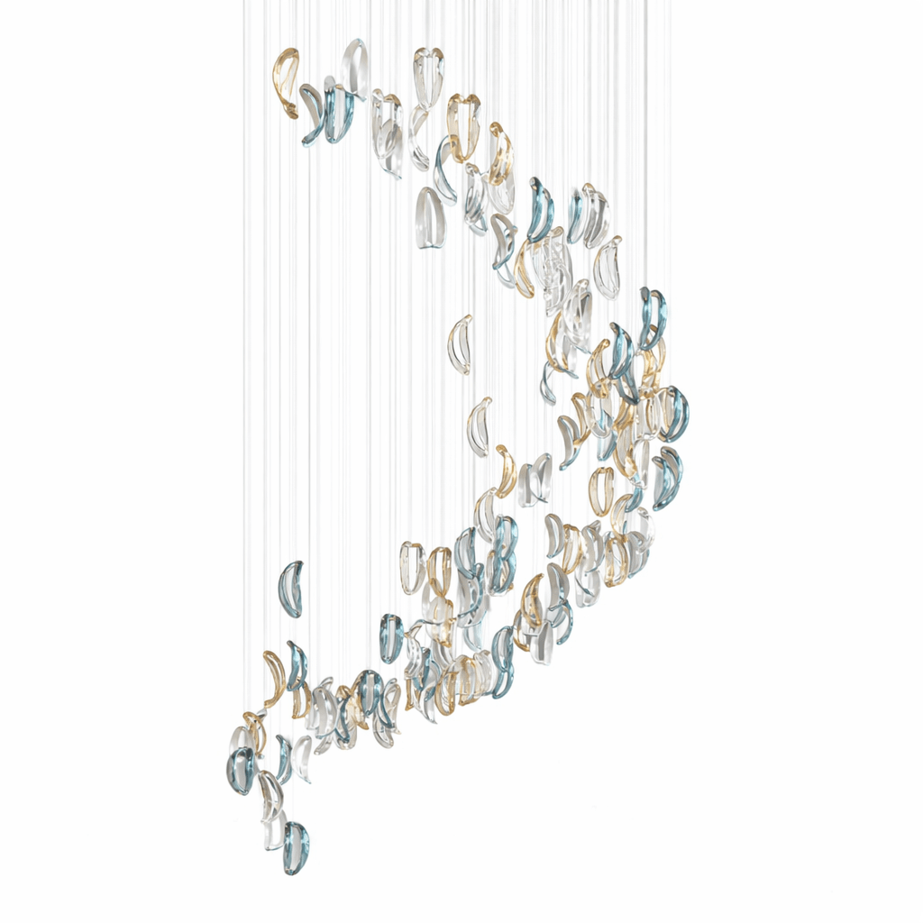 Aqua Ripple Glass Art Customizable Chandelier