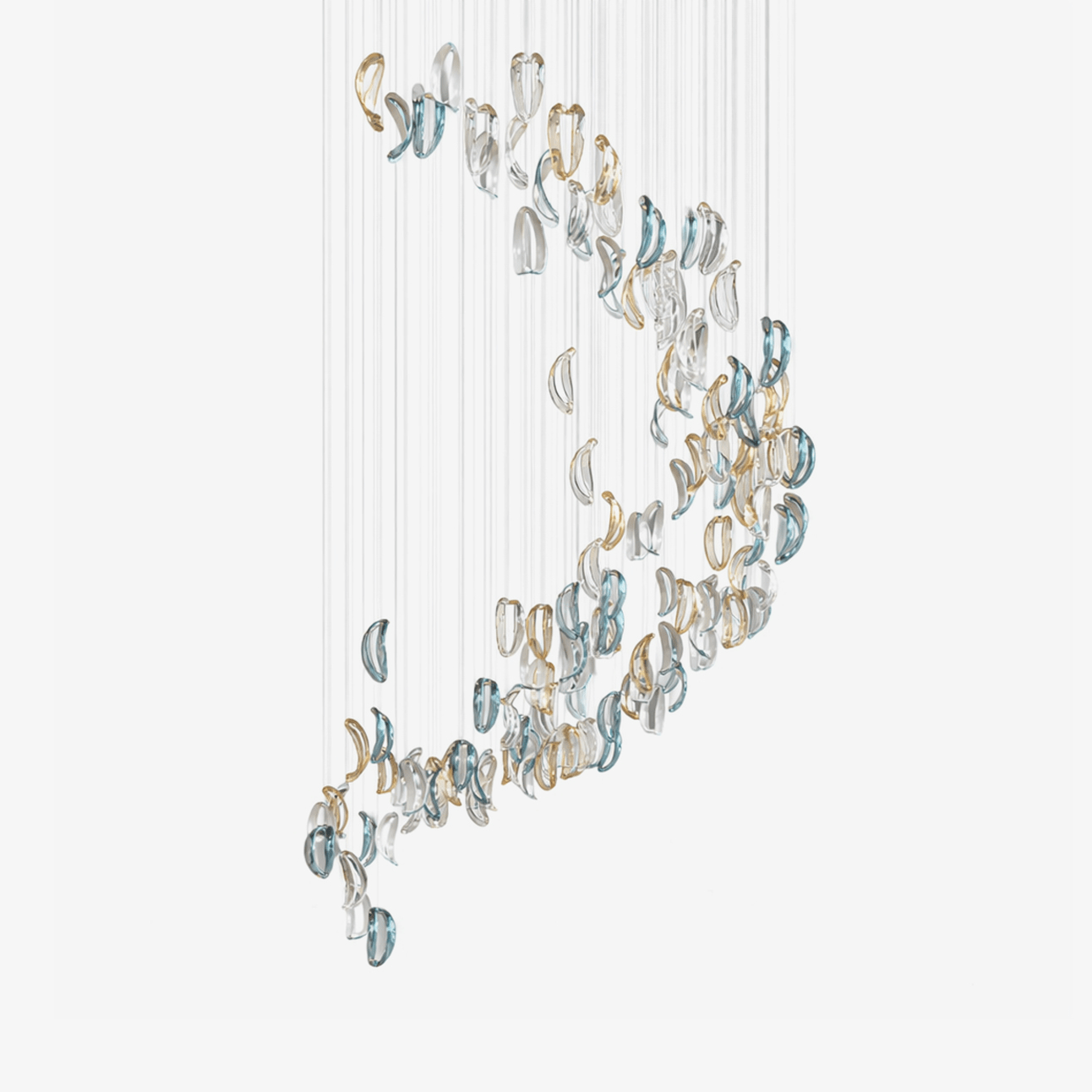 Aqua Ripple Glass Art Customizable Chandelier