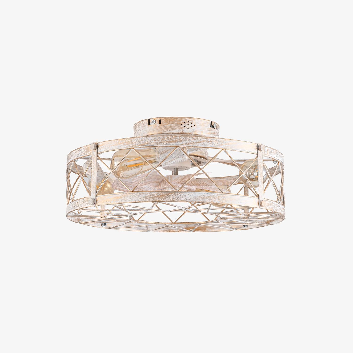 White and Gold Metal with Remote Ceiling Fan Lamp