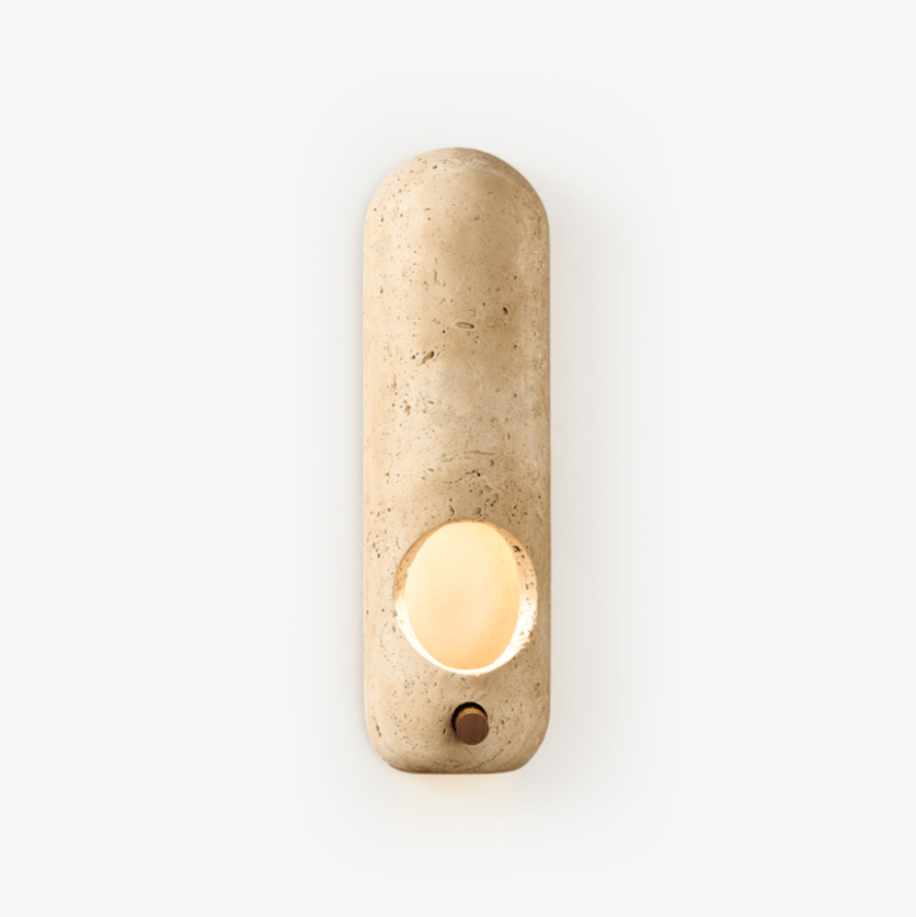 Travertine Oval Wall Light - Dia 9cm x H 30cm Metal, Hardwired Wall Sconce