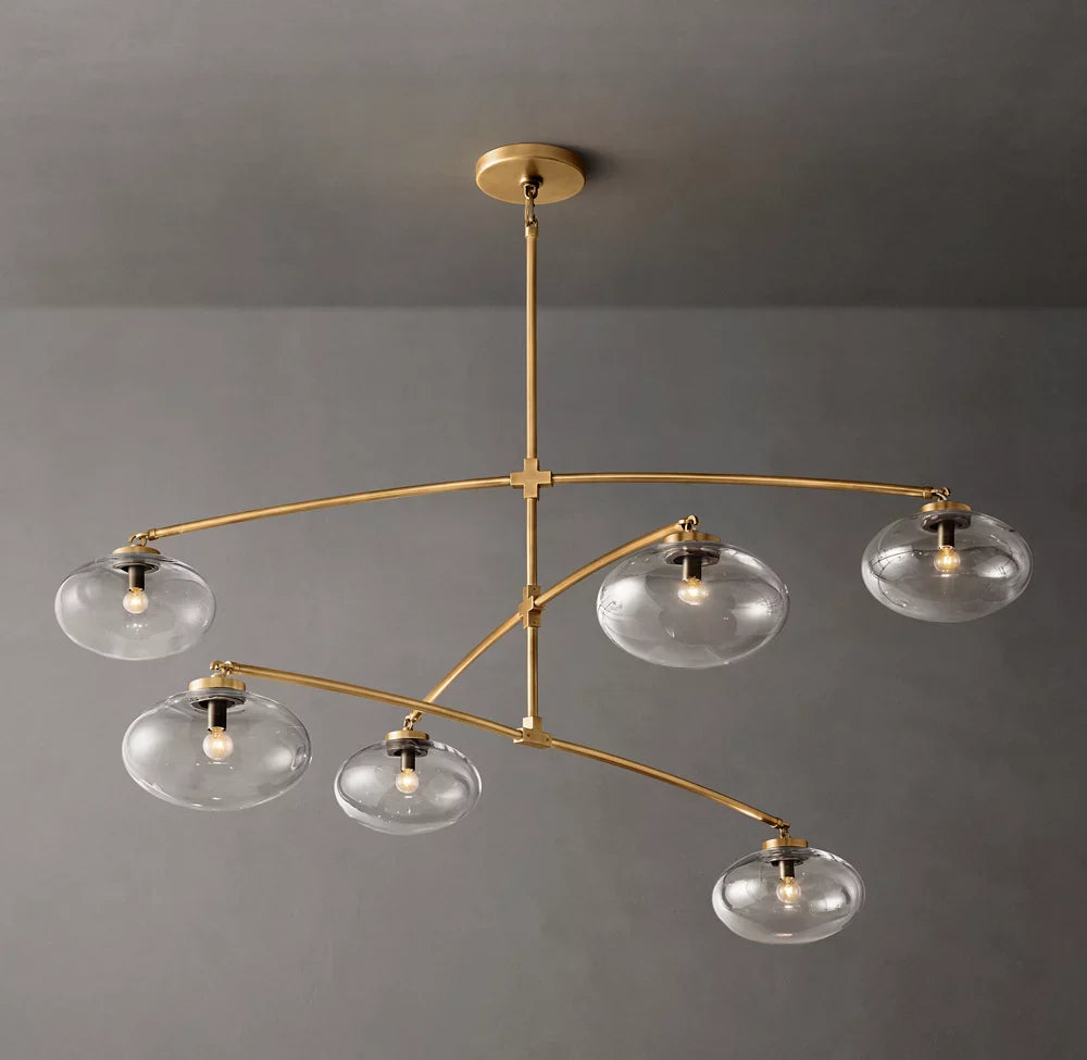 Close-up angle of Cabrette Clear Glass Mobile Round Chandelier showing form and material detail