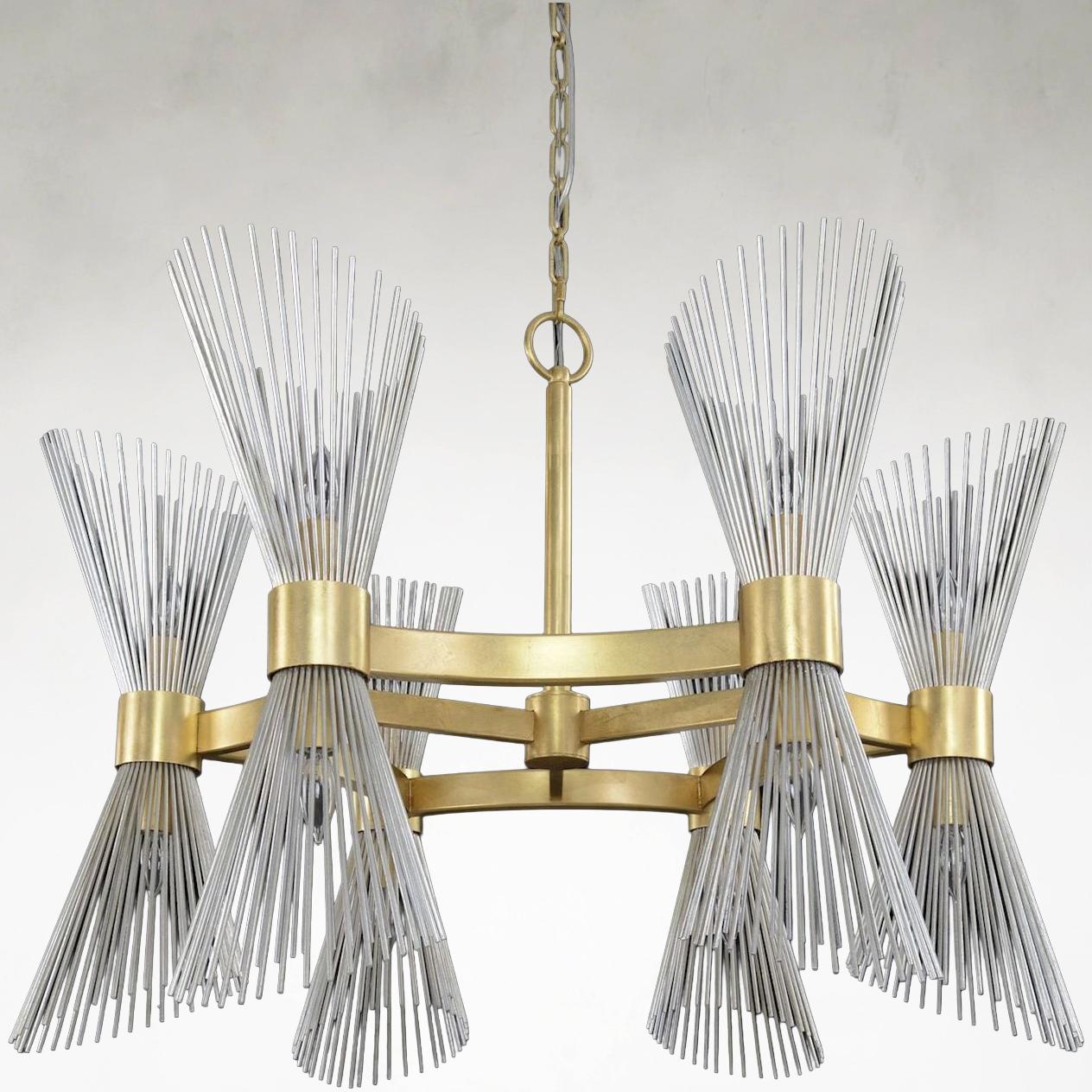 Bonheur Twelve-Light 37-Inch Ceiling Chandelier in Gold and Silver Leaf Finish