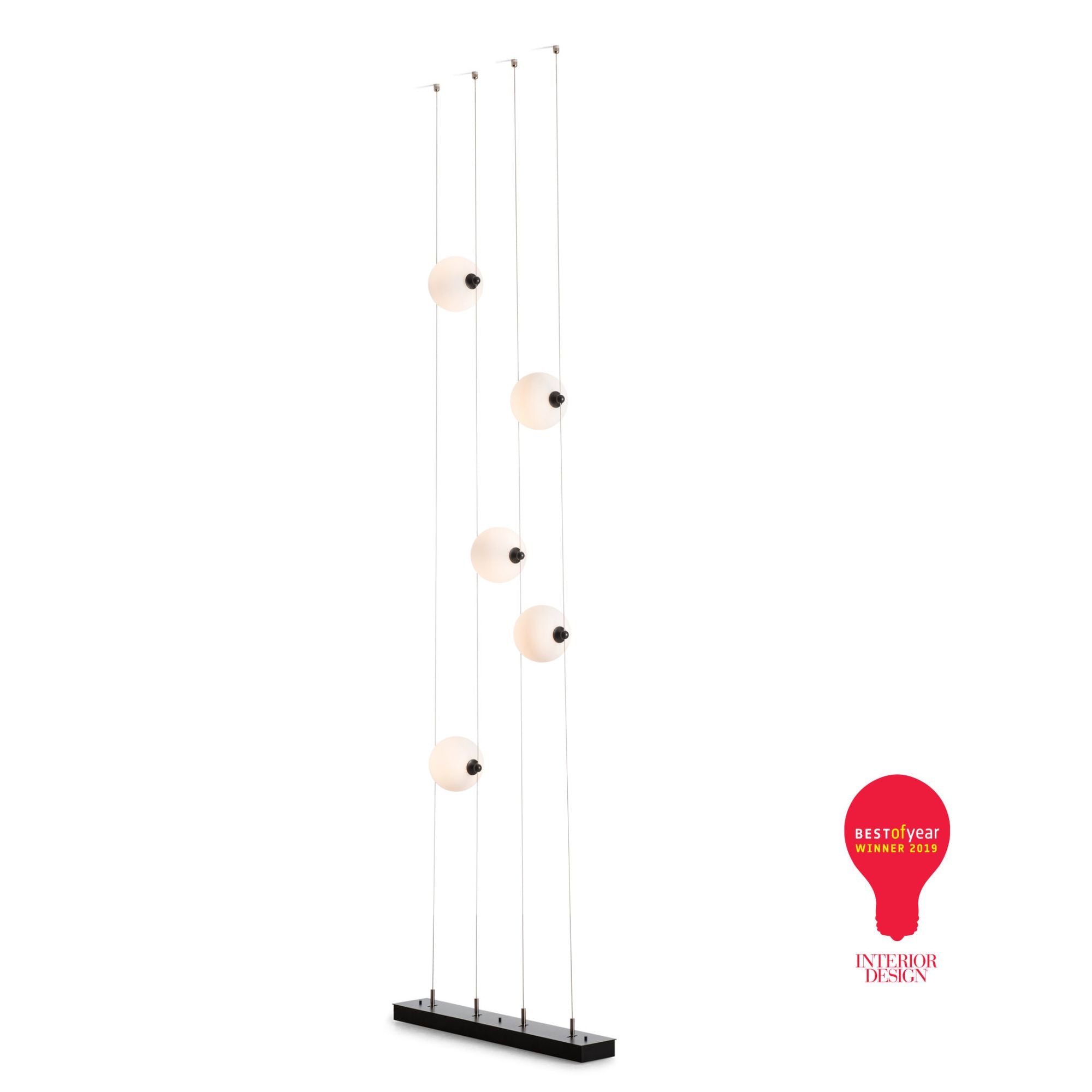 Abacus 5-Light Floor to Ceiling Plug-In LED Lamp LED Opal Glass (GG) in Black, Plug-In Wall Sconce, detail 3