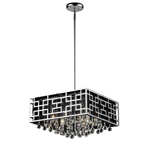 Six-Light Chrome Pendant with Black String Shade