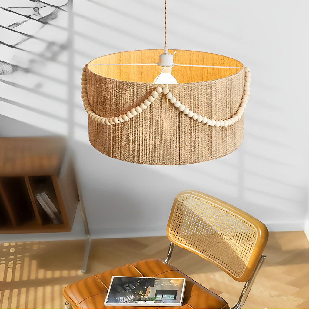 Round Twine Rope Wood Beads Tassels Boho Chandelier