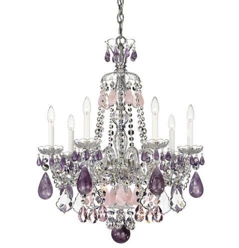 Silver Seven-Light Amethyst and Rose Rock X Chandelier