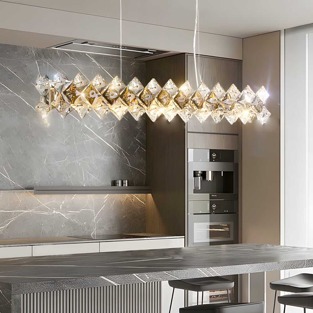 Round Long 3 Step Dimming Crystal Chandelier Dining