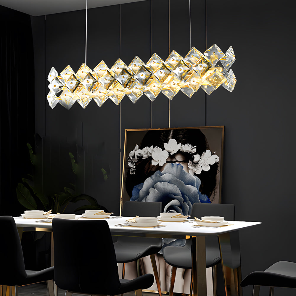 Round Long Crystal Copper Post-Modern Chandelier Dining