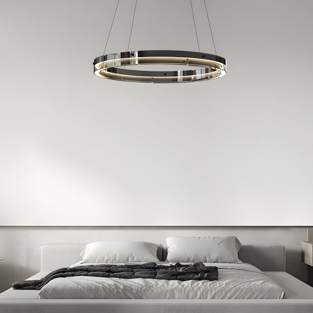 Black Glass Dimmable LED Ring Chandelier