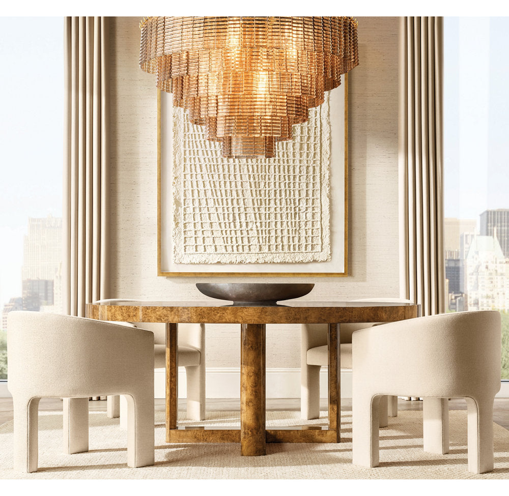 Side view of glass chandelier for scale and shape reference