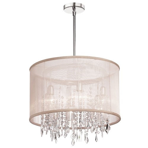 Polished Chrome Six-Light Crystal Pendant with Oyster