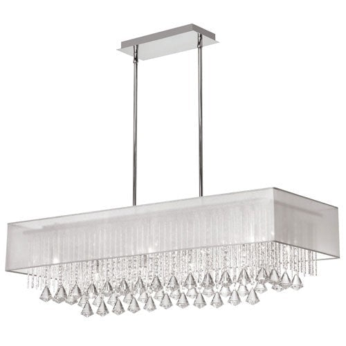 Ten-Light Horizontal Crystal Pendant with White Shade
