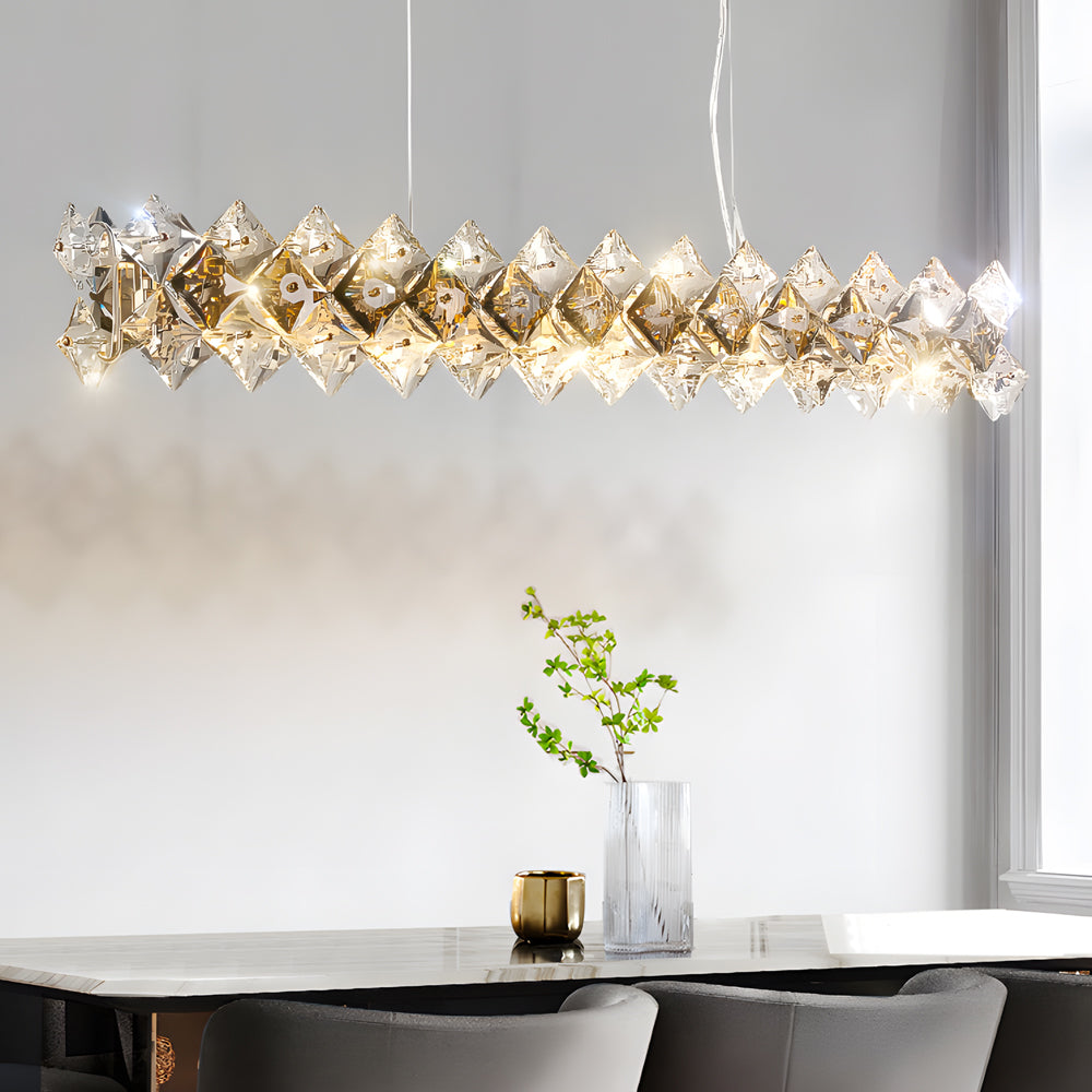 Round Long 3 Step Dimming Crystal Chandelier Dining