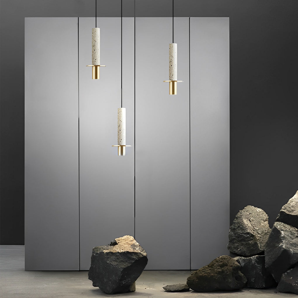 Marble Elongated Cylindrical Terrazzo LED Chandelier