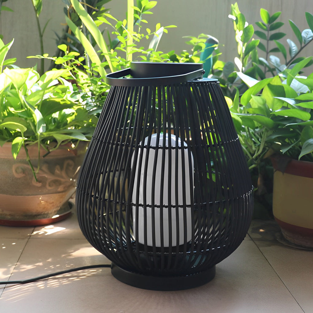 Portable Black Contemporary Iron Woven E26 Pillar Accent Exterior Lantern, Outdoor Wall Light, H 5in