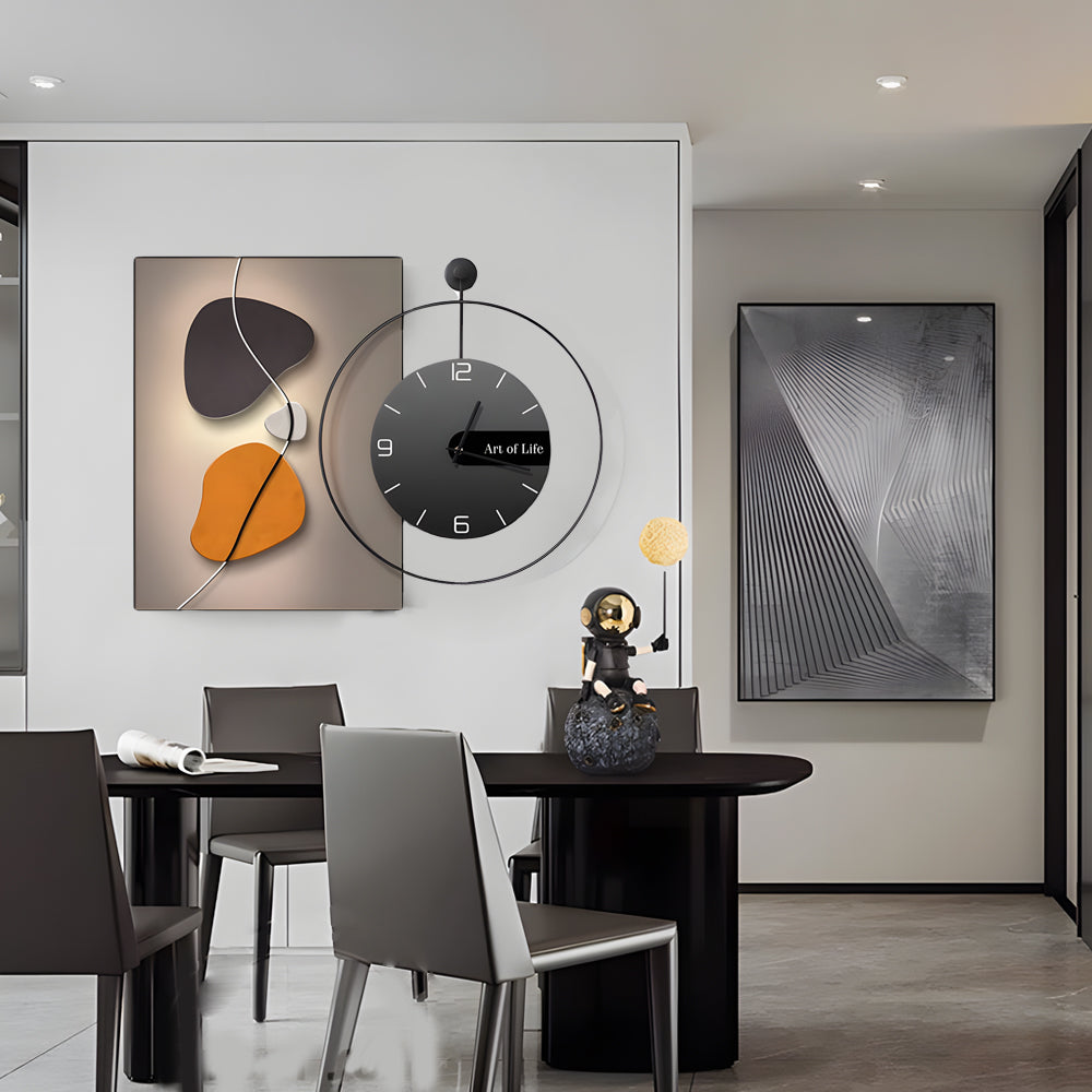Geometric Silent Wall Clock Canvas Painting Wall Sconce