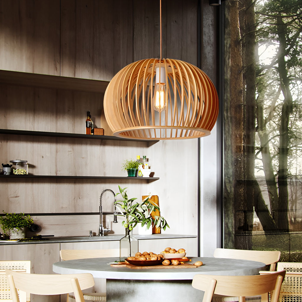 Semi-circle Wood Lantern Shaped Nordic Chandelier