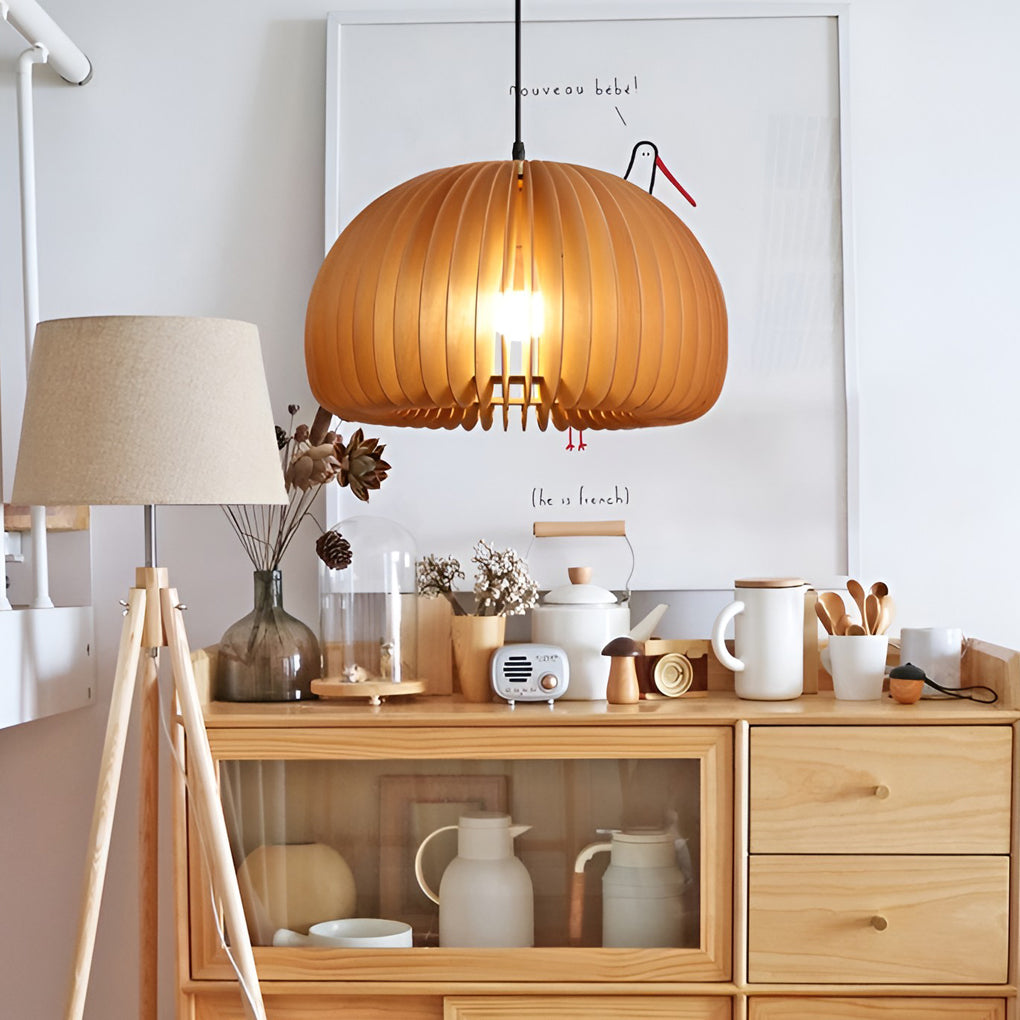 Wood Pumpkin-Shaped Retro Nordic Chandelier