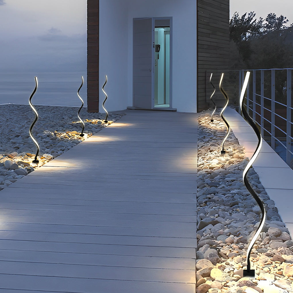 Creative Twisted Seaweed Shaped Waterproof LED Contemporary Solar Lawn Lights - 41" Die-cast Aluminum, Bedside Table Lamp