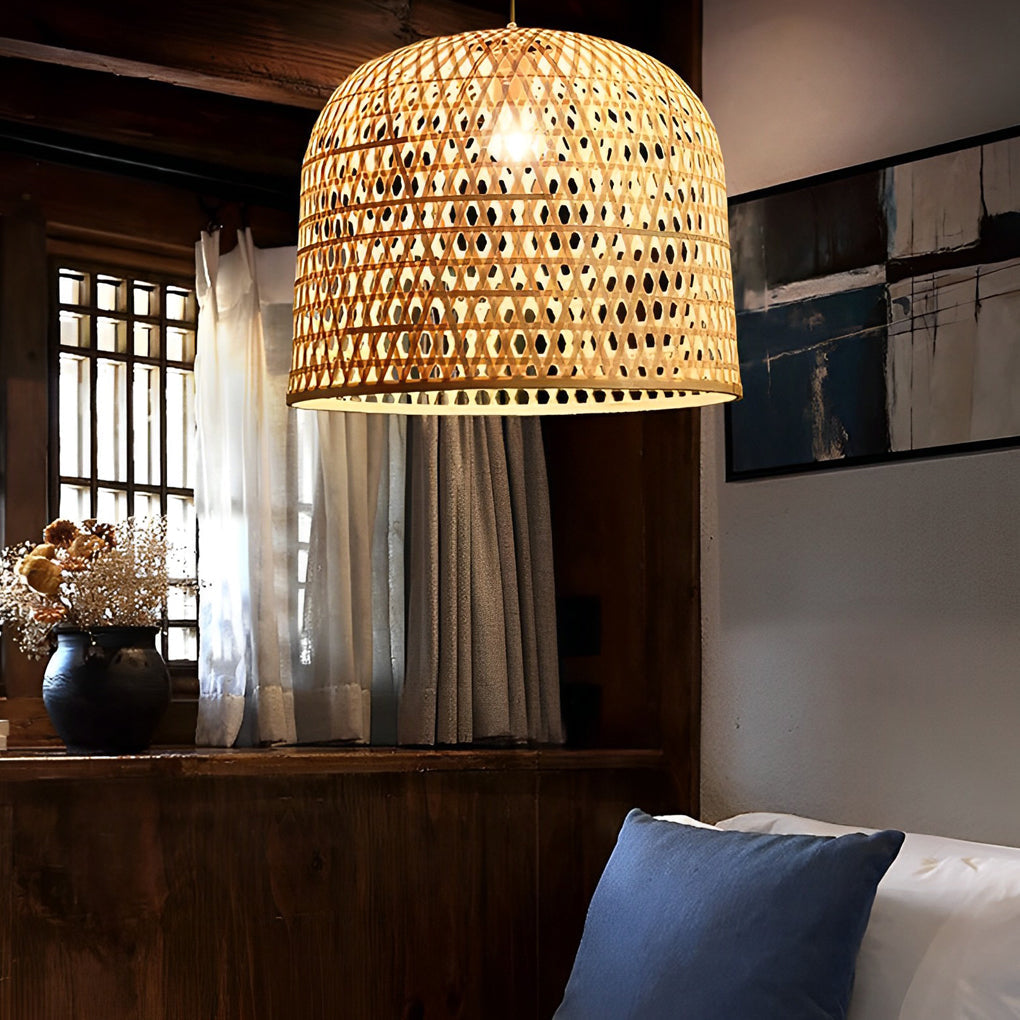 Round Bamboo Hand Woven Pendant Light Nature Inspired detail view 2