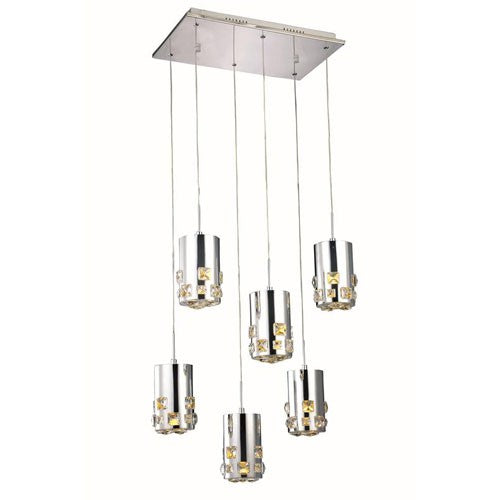 Broadway Royal Cut Crystal Chrome LED Six Pendant Light