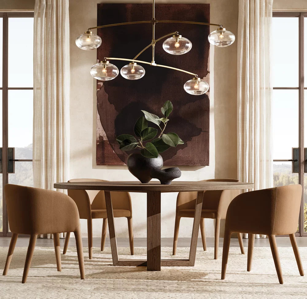Close-up angle of Cabrette Clear Glass Mobile Round Chandelier showing form and material detail