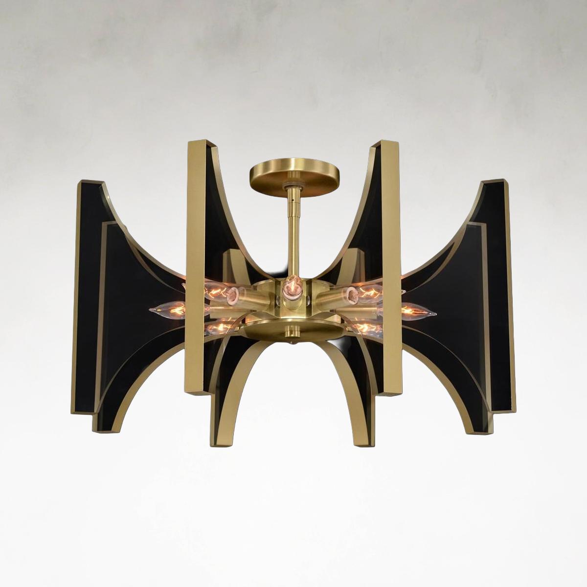 Genesis 8 Vintage Brass Semi-Flush Mount Ceiling Fi x ture