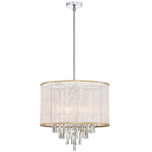 Six-Light Crystal Pendant with Oyster Organza Drum