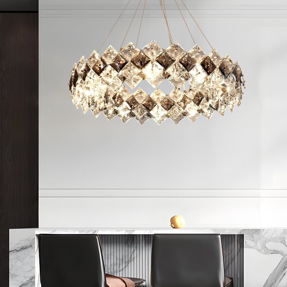 Round Long 3 Step Dimming Crystal Chandelier Dining
