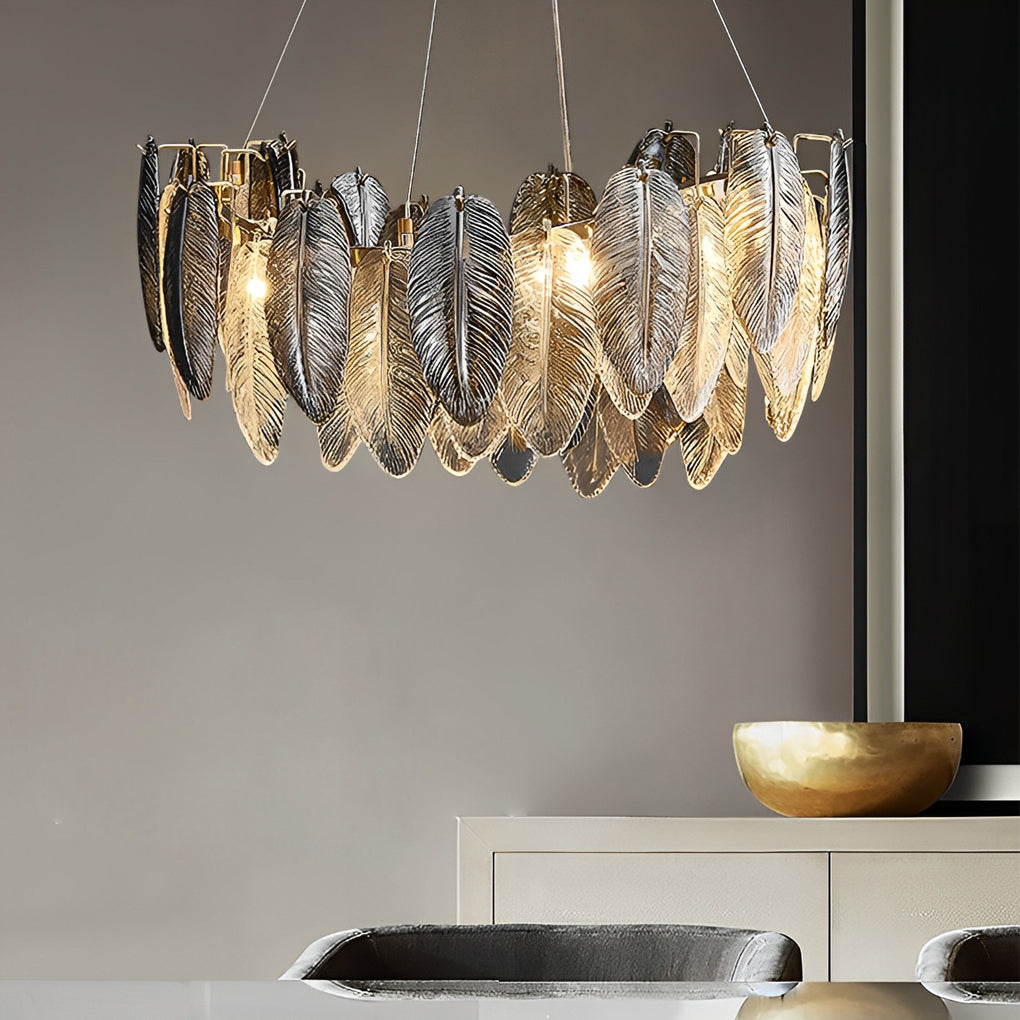 Romantic Feathers Glass Three Step Dimming Chandelier